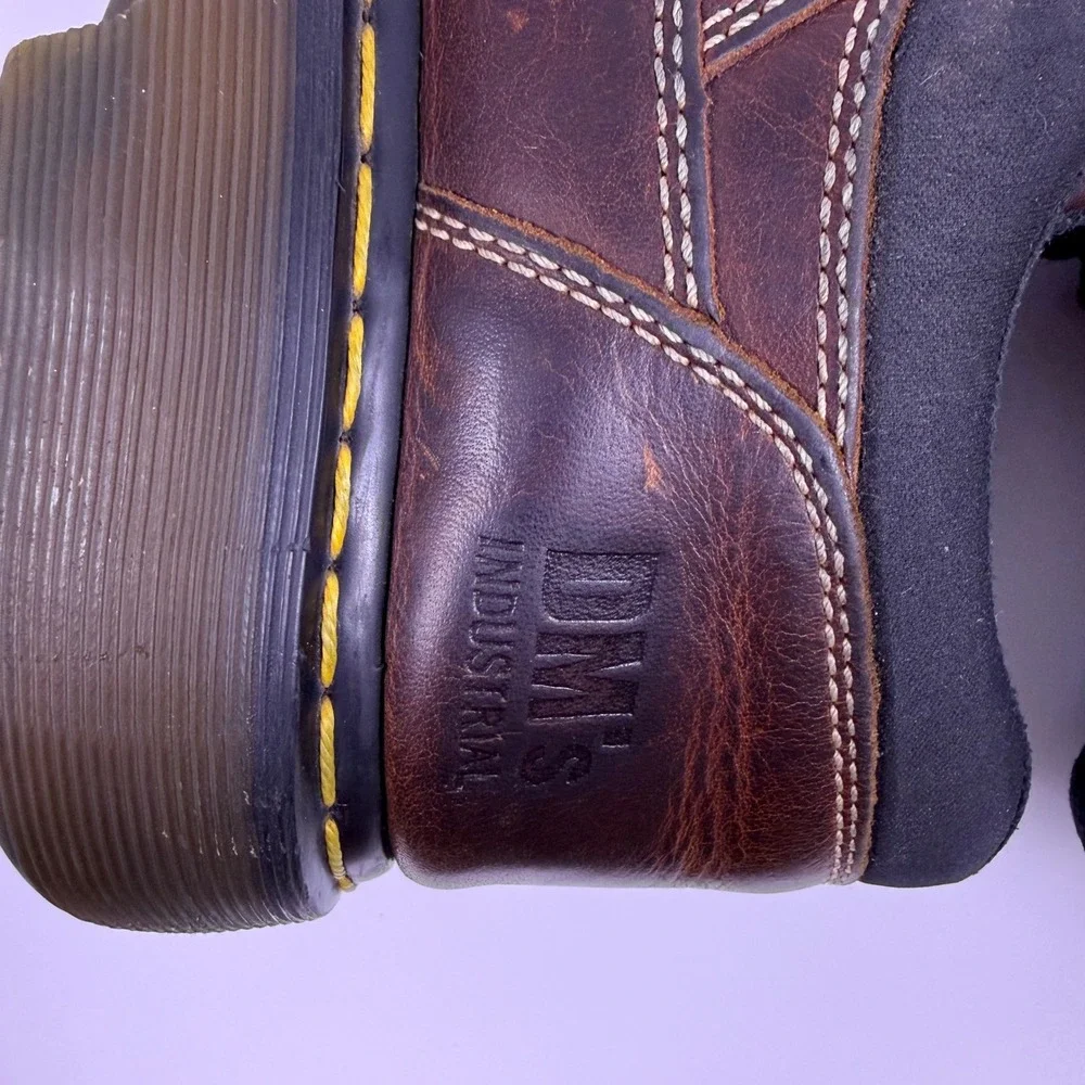 Y2K Dr. Martens Industrial Steel Toe Shoes Mens 9 Work Boots Lugged Grunge